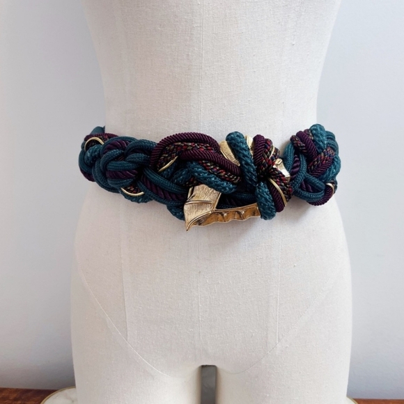 Carolyn Tanner Accessories - Vintage Carolyn Tanner Green, Gold, and Purple Women's Woven Stretchy Clasp Belt